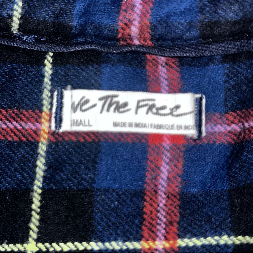 FREE PEOPLE Happy Hour Plaid Flannel Top / Navy Combo - Picture 8 of 11